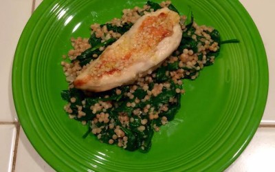 Chicken with Israeli Couscous (or Orzo), Spinach, and Feta